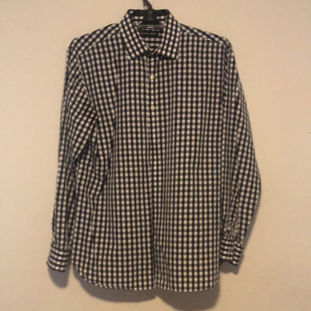 Men’s casual dress. Blue/ checkered, long sleeve. New without tags.